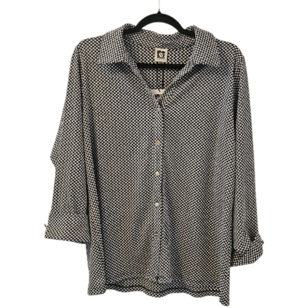 Navy Blue and White Anne Klein Button Down Shirt